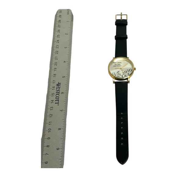 Novelty Untested Who Cares I’m Late Anyway Gold Tone Analog Black Band Watch - Picture 5 of 5